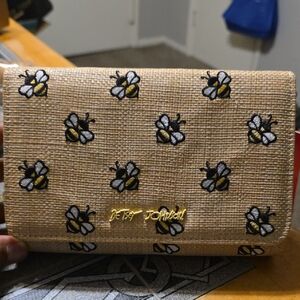 Betsey Johnson Beige Bee Embroidered Wallet